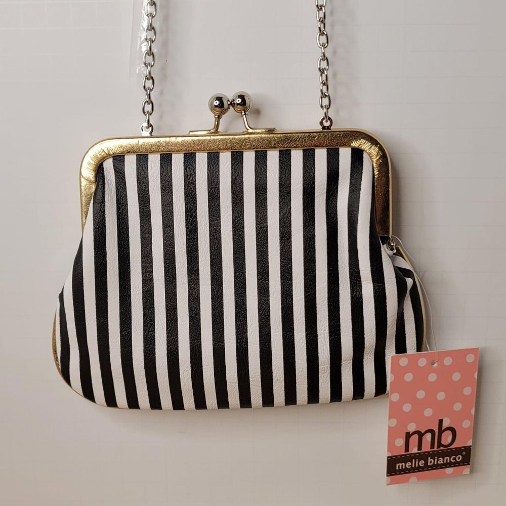 Melie Bianco Personalized Crossbody Bag Handbag Striped with Gold Letter T - Picture 2 of 10